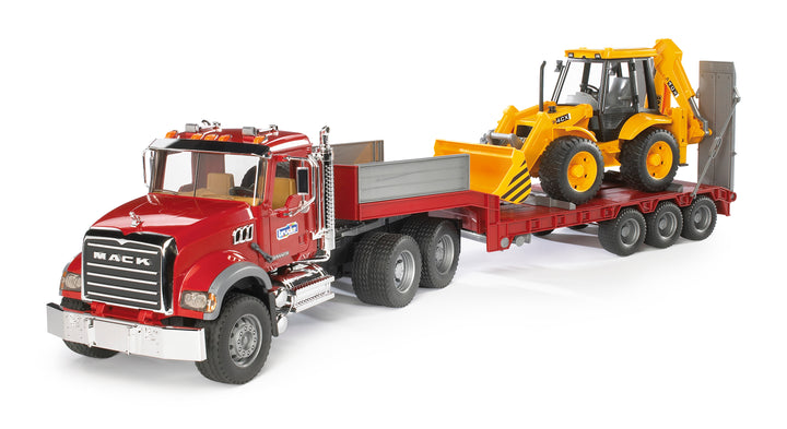 MACK® Granite Flatbed Truck with JCB Loader Backhoe - Premium 1:50 Scale Die-Cast Model Set (40.12.9 Series)