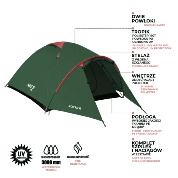 NC6013 Camping Tent - Green-Red - Image 8