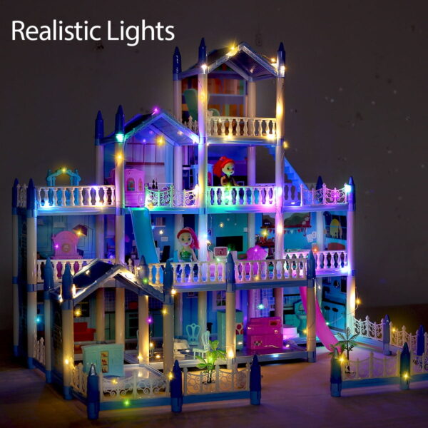 JoyStone Dollhouse with Colorful Lights – 14-Room DIY Playhouse (Includes 2 Dolls) - Image 2