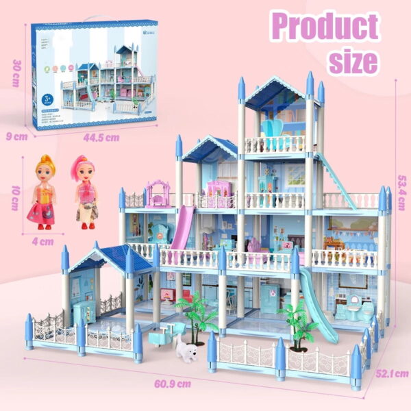 JoyStone Dollhouse with Colorful Lights – 14-Room DIY Playhouse (Includes 2 Dolls) - Image 7