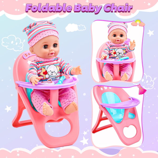 JoyStone Baby Doll Play Set – 12.5" Baby Doll with Crib, High Chair & 41 PCS Accessories - Image 4