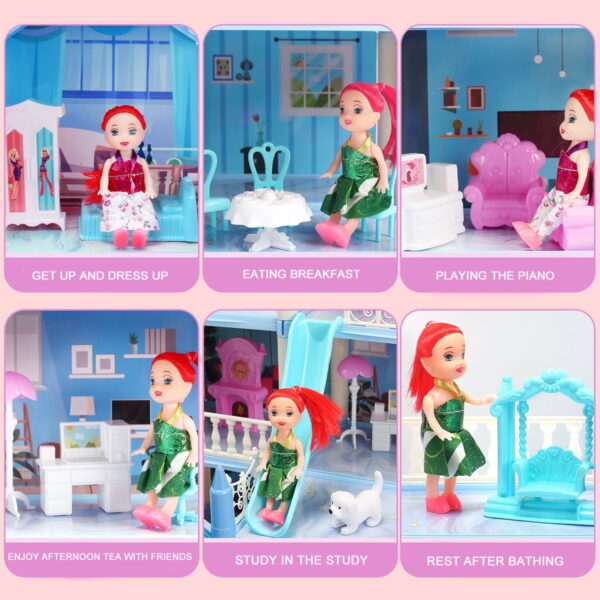 JoyStone Dollhouse with Colorful Lights – 14-Room DIY Playhouse (Includes 2 Dolls) - Image 4