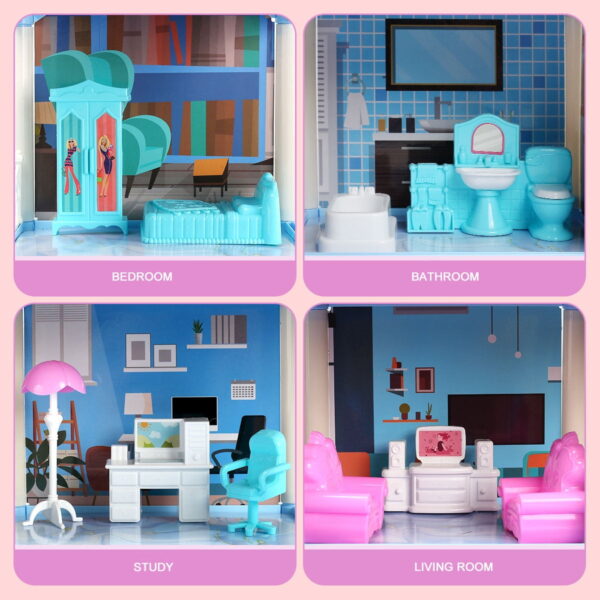 JoyStone Dollhouse with Colorful Lights – 14-Room DIY Playhouse (Includes 2 Dolls) - Image 3