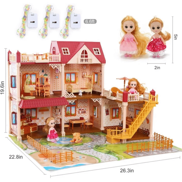 5-Room Dollhouse Playset with LED Lights – Ultimate Pretend Play Experience - Image 5