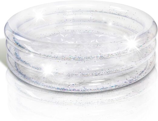 Sparkly Inflatable Kiddie Pool for Kids - 34"x10" 3-Level Transparent Pool with Silver Glitter | Ages 1-4