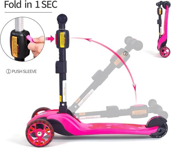 Kick Scooter Adjustable Height for Kids Ages 2-6 3 Wheel Scooter with LED Light and Extra Wide Deck ，Kids Scooter， Blue - Image 3