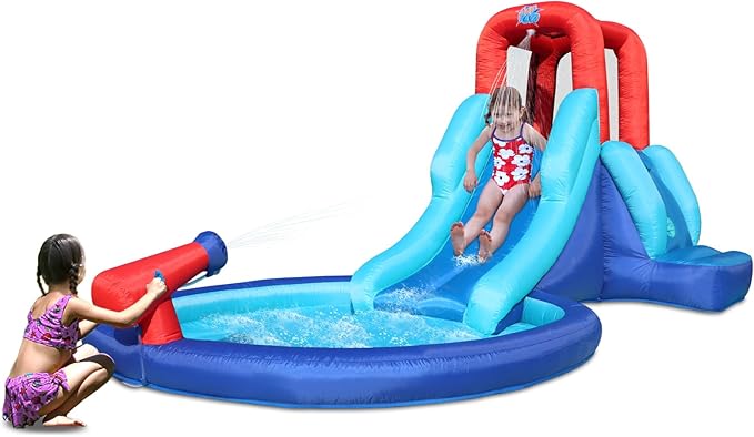 Inflatable Bounce House with Waterslide – 2-in-1 Wet/Dry Play Center - Ultimate Backyard Fun for Kids 3-6 Years