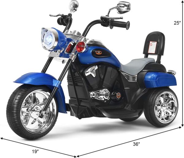 Kids Motorcycle, 6V Battery Powered Ride on Chopper Motorcycle w/Horn, Headlight, 3-Wheel Stable Ride on Toys, Electric Toddler Motorcycle for Kids, Gift for Boys Girls (Blue) - Image 5
