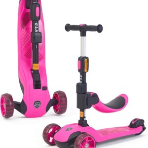 Kick Scooter Adjustable Height for Kids Ages 2-6 3 Wheel Scooter with LED Light and Extra Wide Deck ，Kids Scooter， Blue