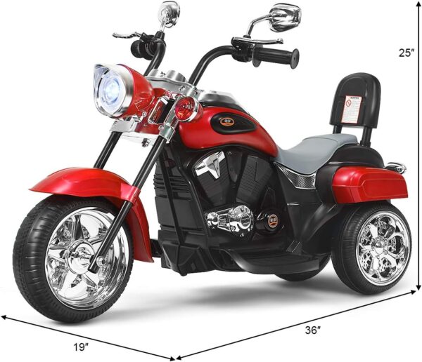Kids Motorcycle, 6V Battery Powered Ride on Chopper Motorcycle w/Horn, Headlight, 3-Wheel Stable Ride on Toys, Electric Toddler Motorcycle for Kids Boys Girls Gift (Red) - Image 5