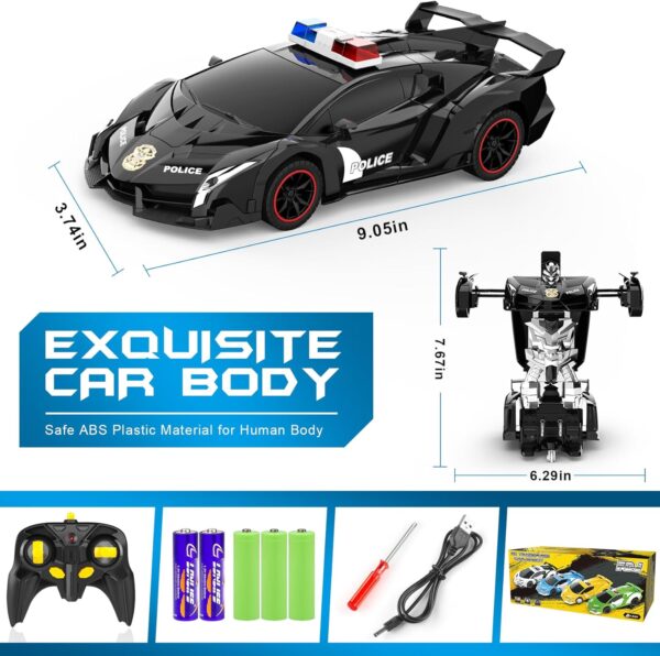 2-in-1 Transforming RC Police Car Robot Toy - One Button Deformation & 360° Drifting - Remote Control - Image 6