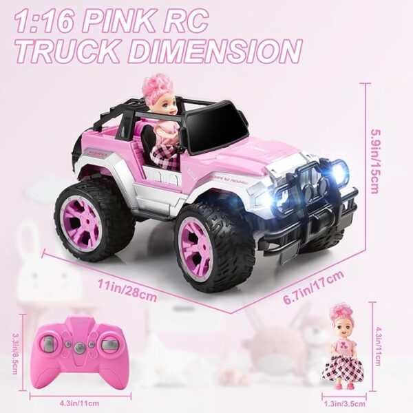 Pink RC Convertible Truck for Girls - Comes with Doll & Stickers - Image 5