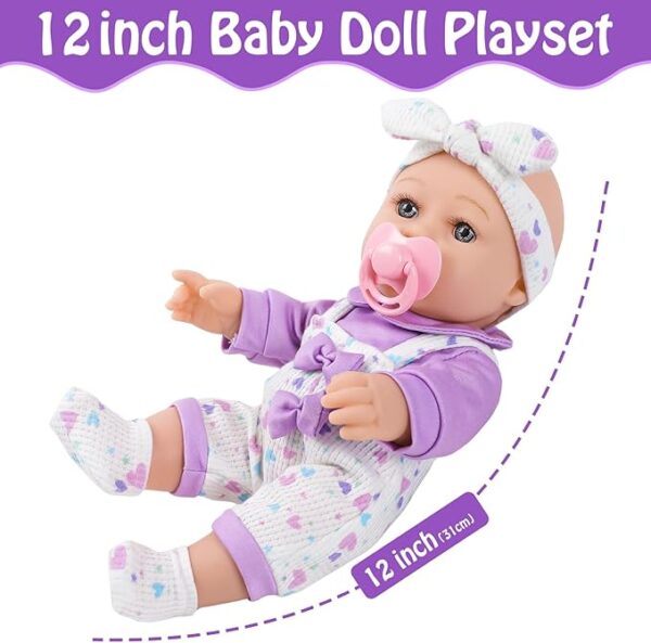 12" Realistic Baby Doll with Flower Backpack Carrier – Ultimate Pretend Play Set - Image 2