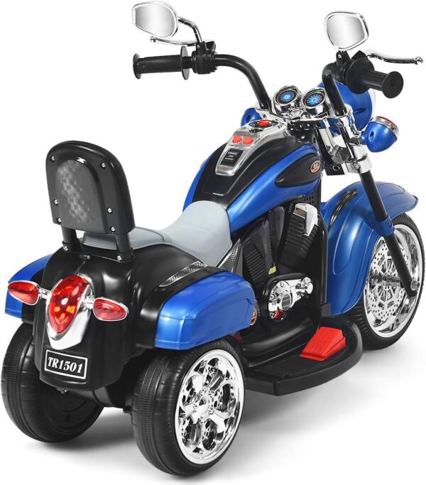 Kids Motorcycle, 6V Battery Powered Ride on Chopper Motorcycle w/Horn, Headlight, 3-Wheel Stable Ride on Toys, Electric Toddler Motorcycle for Kids, Gift for Boys Girls (Blue) - Image 3