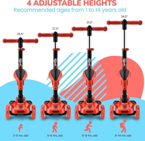 Hurtle 3-Wheeled Scooter for Kids – LED Lights, Adjustable Handlebar & Foldable Seat - Image 3