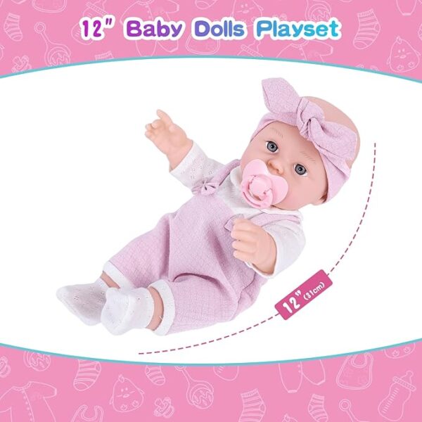 12" Baby Doll Playset with Carrier – Complete Nurturing Pretend Play Set - Image 3