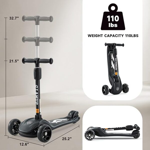 Kick Scooter Adjustable Height Adjustable Handlebar，Kids Scooter 3 Wheel with LED Lights，Suitable Kids Ages 2，Ages 6，Ages 8，Extra Wide Deck for Boys and Girls - Image 4