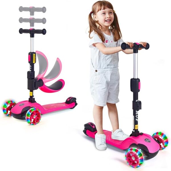 Kick Scooter Adjustable Height for Kids Ages 2-6 3 Wheel Scooter with LED Light and Extra Wide Deck ，Kids Scooter， Blue - Image 2