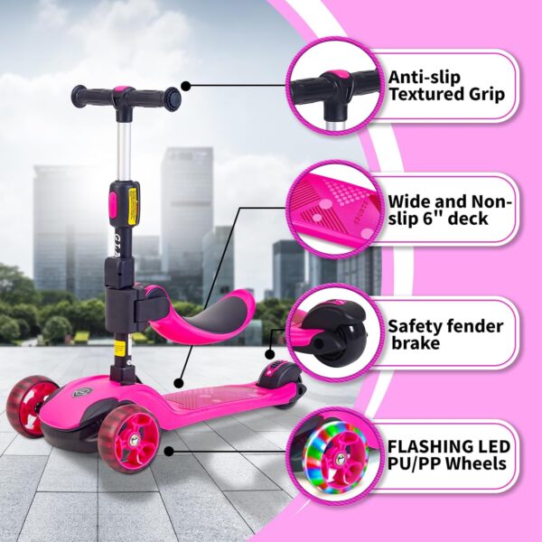 Kick Scooter Adjustable Height for Kids Ages 2-6 3 Wheel Scooter with LED Light and Extra Wide Deck ，Kids Scooter， Blue - Image 5
