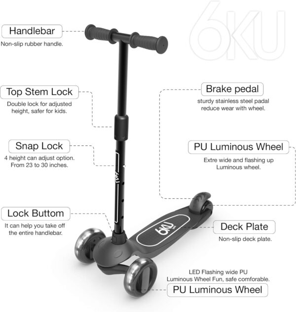 6KU Scooter for Kids Ages 3-10 - Image 4
