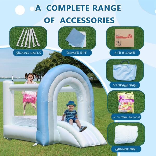 Inflatable Bounce House for Kids 3-8 – White & Blue Dream Castle - Ultimate Backyard Party Fun with Slide & Large Jumping Area - Image 4