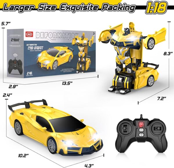 Remote Control Car，Transform Robot RC Cars with Cool LED Headlights, 2.4Ghz Toys Car with 360 Degree Rotation and One-Button Deformation, Christmas Birthday Gifts for Boys Girls(Yellow) - Image 7