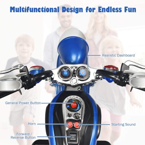 Kids Motorcycle, 6V Battery Powered Ride on Chopper Motorcycle w/Horn, Headlight, 3-Wheel Stable Ride on Toys, Electric Toddler Motorcycle for Kids, Gift for Boys Girls (Blue) - Image 4