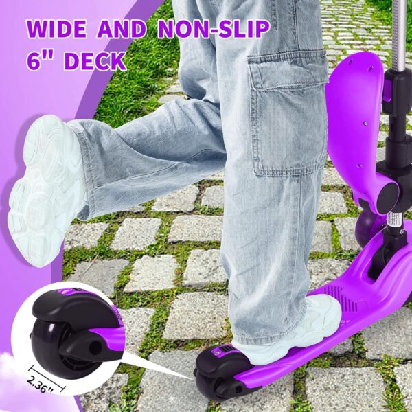 Kick Scooter Adjustable Height for Kids Ages 2-6 3 Wheel Scooter with LED Light and Extra Wide Deck ，Kids Scooter， Purple - Image 4
