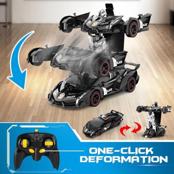 2-in-1 Transforming RC Police Car Robot Toy - One Button Deformation & 360° Drifting - Remote Control - Image 5