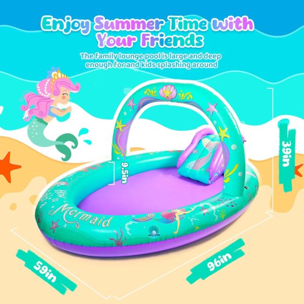Mermaid Inflatable Play Center Kiddie Pool with Slide & Sprinkler - 96"x59"x39" Ultimate Backyard Water Park - Image 3