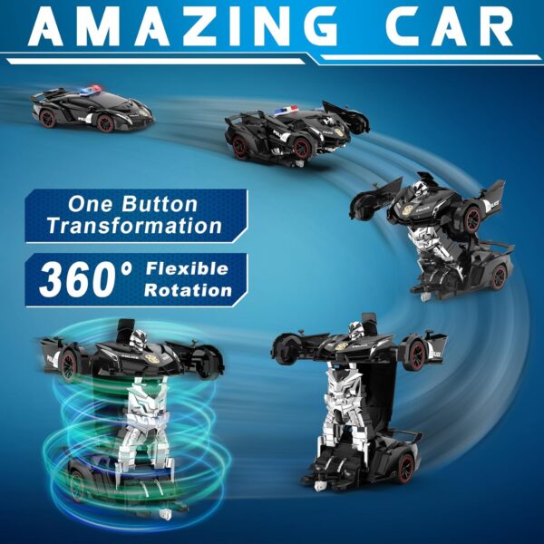 2-in-1 Transforming RC Police Car Robot Toy - One Button Deformation & 360° Drifting - Remote Control - Image 3