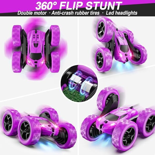Purple RC Stunt Car for Girls - 360° Flips & LED Lights | 2.4GHz High-Speed Fun - Image 4