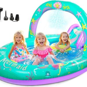 Mermaid Inflatable Play Center Kiddie Pool with Slide & Sprinkler - 96"x59"x39" Ultimate Backyard Water Park