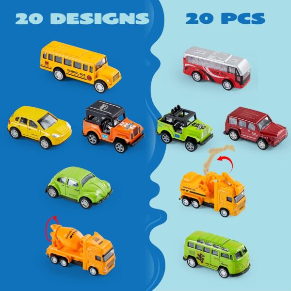 20PCS Diecast Pull Back Cars Set for Toddlers | Metal Toy Vehicles Bulk Pack for Boys | Friction-Powered Race Car Collection | Educational Gift Set for Kids - Image 4