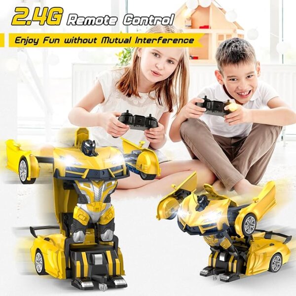 Remote Control Car，Transform Robot RC Cars with Cool LED Headlights, 2.4Ghz Toys Car with 360 Degree Rotation and One-Button Deformation, Christmas Birthday Gifts for Boys Girls(Yellow) - Image 4