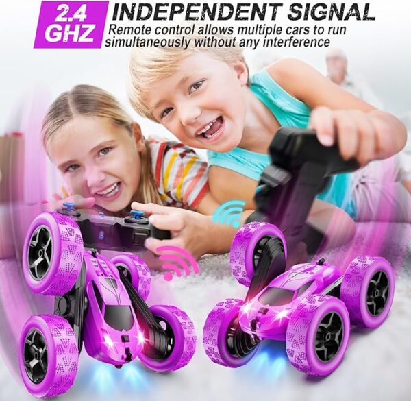 Purple RC Stunt Car for Girls - 360° Flips & LED Lights | 2.4GHz High-Speed Fun - Image 2