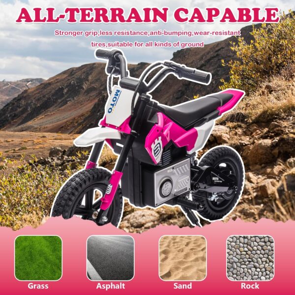 Electric Motorcycle for Kids Ages 5-15, 24V 200W Higher Speed Electric Dirt Bike, Kids Ride On Motorcycle with Rear Wheel Shock Absorber, LED Breath Light, Bluetooth, Music, Horn, Pink - Image 2