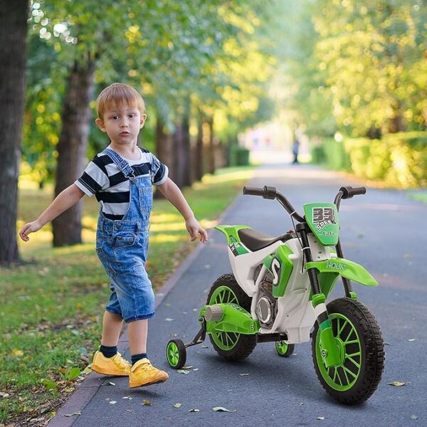 Aosom 12V Kids Motorcycle, Electric Motor Bike, Battery-Powered Ride-On Toy with Charging Battery, Training Wheels, Green - Image 2