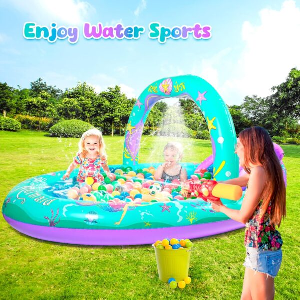 Mermaid Inflatable Play Center Kiddie Pool with Slide & Sprinkler - 96"x59"x39" Ultimate Backyard Water Park - Image 2