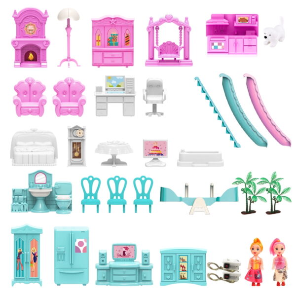 JoyStone Dollhouse with Colorful Lights – 14-Room DIY Playhouse (Includes 2 Dolls) - Image 6