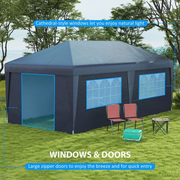 Outsunny 19' x 10' Pop Up Canopy with Sidewalls, Height Adjustable Large Party Tent with Leg Weight Bags - Blue - Image 6