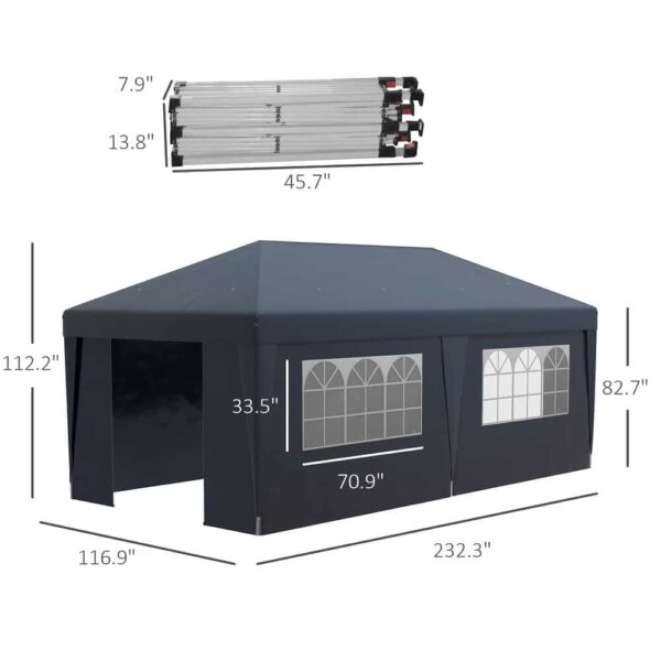 Outsunny 19' x 10' Pop Up Canopy with Sidewalls, Height Adjustable Large Party Tent with Leg Weight Bags - Blue - Image 3