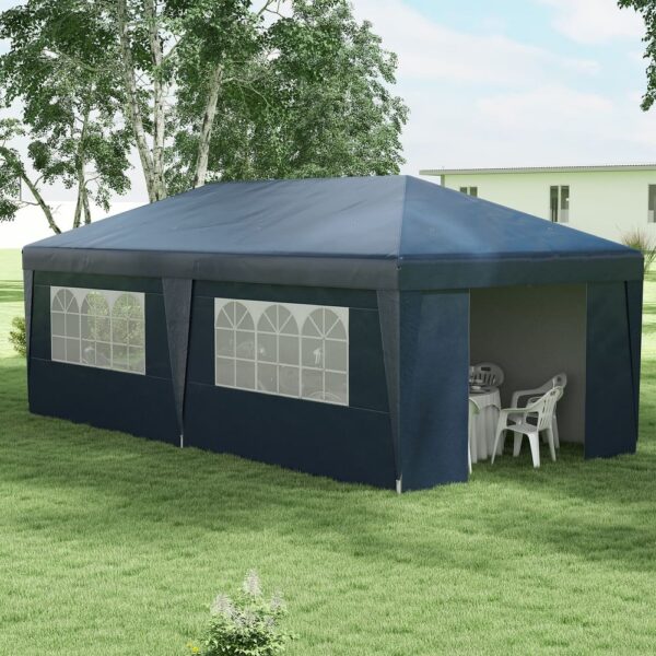 Outsunny 19' x 10' Pop Up Canopy with Sidewalls, Height Adjustable Large Party Tent with Leg Weight Bags - Blue - Image 2