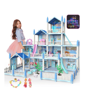 JoyStone Dollhouse with Colorful Lights – 14-Room DIY Playhouse (Includes 2 Dolls)