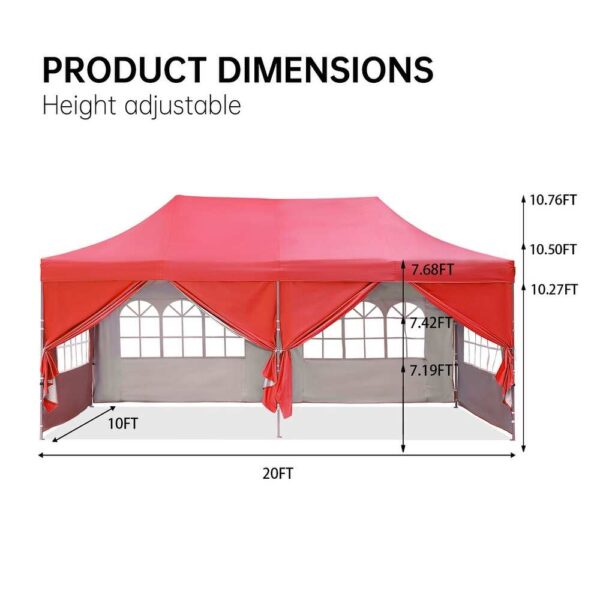 Zenova Heavy-Duty 10' x 20' Pop-Up Canopy Gazebo Tent - Red (New Model) - Image 3