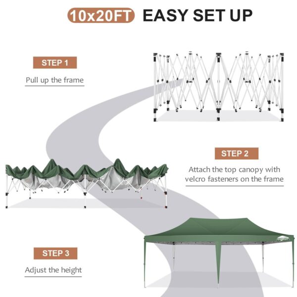 COBIZI 10x20 Pop Up Canopy Tent with 6 Sidewalls, Wedding Party Tent Outdoor Canopy UV50+ Waterproof Canopy Tent Event Shelter, 3 Adjustable Heights, with Carry Bag, Green - Image 4
