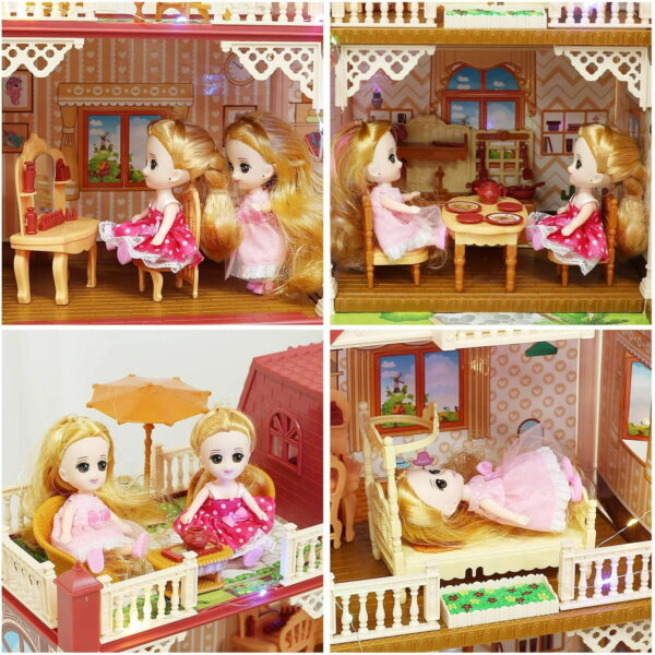 5-Room Dollhouse Playset with LED Lights – Ultimate Pretend Play Experience - Image 4