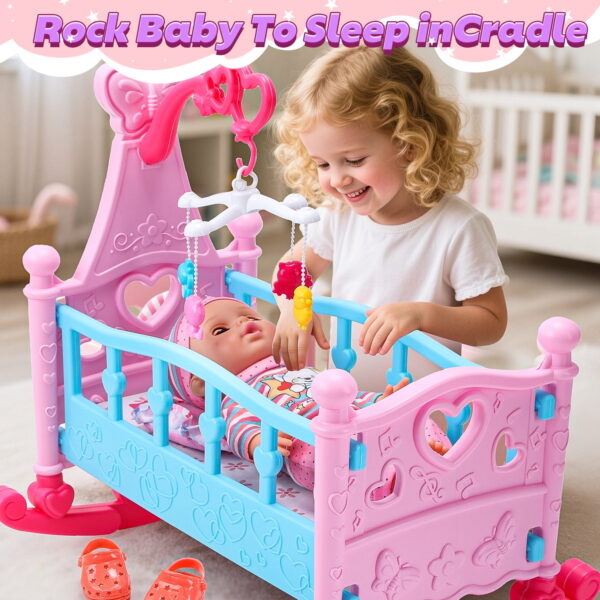 JoyStone Baby Doll Play Set – 12.5" Baby Doll with Crib, High Chair & 41 PCS Accessories - Image 3