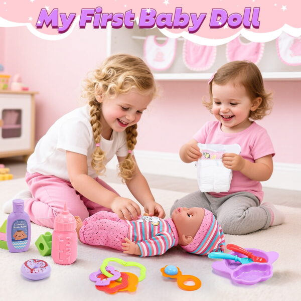 JoyStone Baby Doll Play Set – 12.5" Baby Doll with Crib, High Chair & 41 PCS Accessories - Image 2