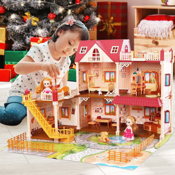5-Room Dollhouse Playset with LED Lights – Ultimate Pretend Play Experience - Image 3